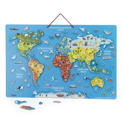 Магнітний пазл Viga Toys Карта світу з маркерной дошкою українською мовою (44508) kidis_11835 фото