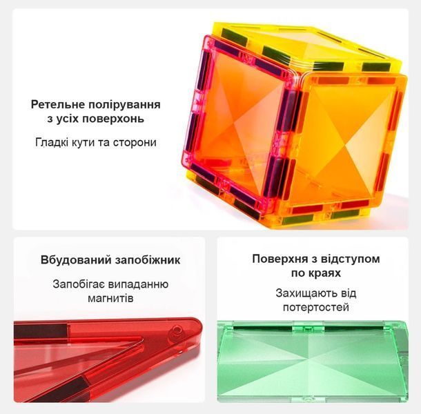 Магнітний конструктор кольорові плитки 100 ел Mideer 13905 фото