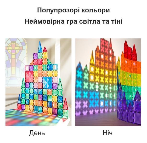 Магнітний конструктор кольорові плитки 100 ел Mideer 13905 фото